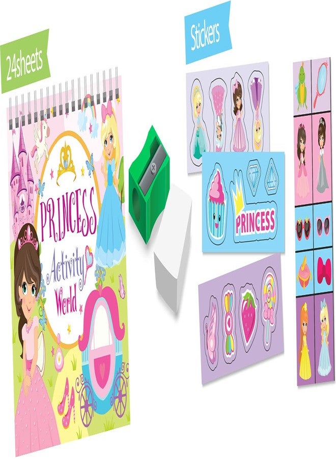 BRIJBASI Hello Friend Princess Colouring and Activity Kit: 24 Colouring Sheets with a Eraser & a Sharpener and 1 Sticker Sheet, 3+ yrs - Image 2